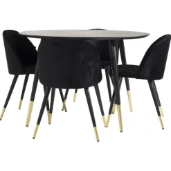 Dipp Rund Spisebordssæt - Sort og Messing