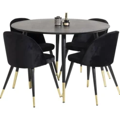 Dipp Rund Spisebordssæt - Sort og Messing