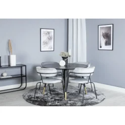 Dipp Rund Spisebordssæt - Sort, Messing Grå