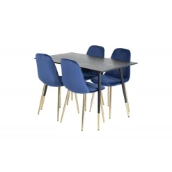 Dipp Rundt Spisebordssæt - Sort, Blå og Messing