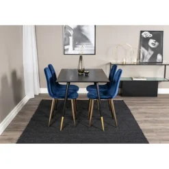 Dipp Rundt Spisebordssæt - Sort, Blå og Messing