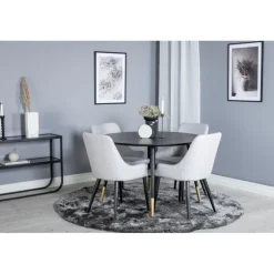 Dipp Rundt Spisebordssæt - Sort, Messing Grå