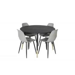 Dipp Rundt Spisebordssæt - Sort, Messing Grå