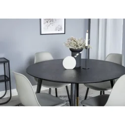 Dipp Rundt Spisebordssæt - Sort, Messing Grå