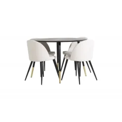 Dipp Rundt Spisebordssæt - Beige, Sort og Messing