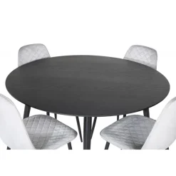 Dipp Rundt Spisebordssæt - Sort, Messing Grå