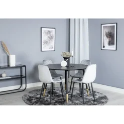 Dipp Rundt Spisebordssæt - Sort, Messing Grå