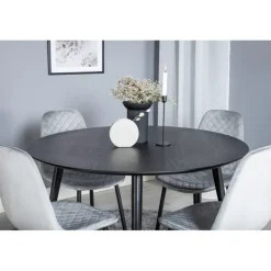 Dipp Rundt Spisebordssæt - Sort, Messing Grå