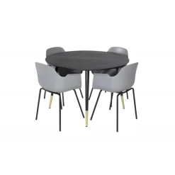 Dipp Rundt Spisebordssæt - Sort, Messing Grå