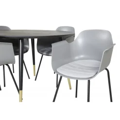 Dipp Rundt Spisebordssæt - Sort, Messing Grå