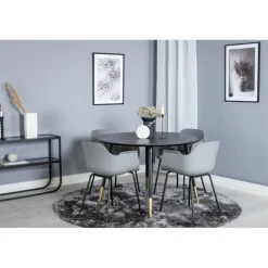 Dipp Rundt Spisebordssæt - Sort, Messing Grå