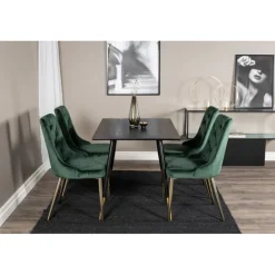 Dipp Rundt Spisebordssæt - Sort, Messing og Grøn