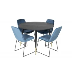 Dipp Rundt Spisebordssæt - Sort, Blå og Messing