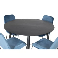 Dipp Rundt Spisebordssæt - Sort, Blå og Messing