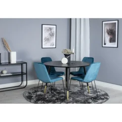 Dipp Rundt Spisebordssæt - Sort, Blå og Messing