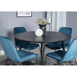 Dipp Rundt Spisebordssæt - Sort, Blå og Messing