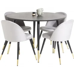 Dipp Rundt Spisebordssæt - Sort, Messing og Lysegrå