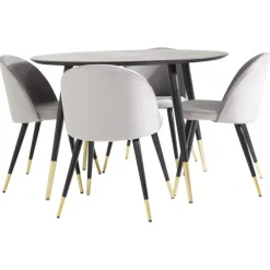 Dipp Rundt Spisebordssæt - Sort, Messing og Lysegrå