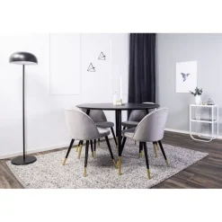 Dipp Rundt Spisebordssæt - Sort, Messing og Lysegrå