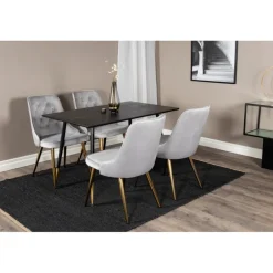 Dipp Rundt Spisebordssæt - Sort, Messing og Lysegrå