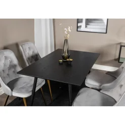 Dipp Rundt Spisebordssæt - Sort, Messing og Lysegrå