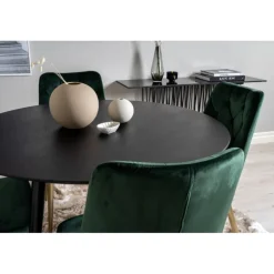 Dipp Rundt Spisebordssæt - Sort, Messing og Grøn