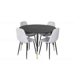 Dipp Rundt Spisebordssæt - Sort, Messing Grå