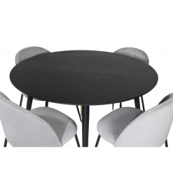 Dipp Rundt Spisebordssæt - Sort, Messing Grå