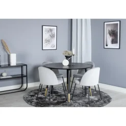 Dipp Rundt Spisebordssæt - Sort, Messing Grå