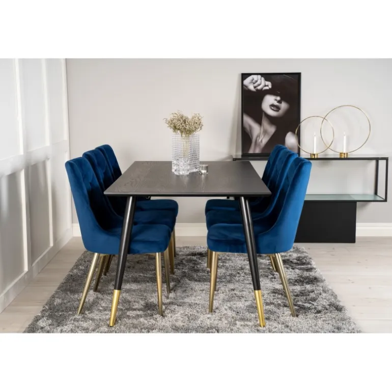 Dipp Spisebordssæt - Sort, Blå og Messing