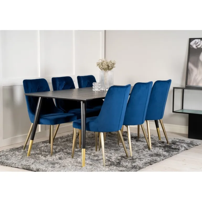 Dipp Spisebordssæt - Sort, Blå og Messing