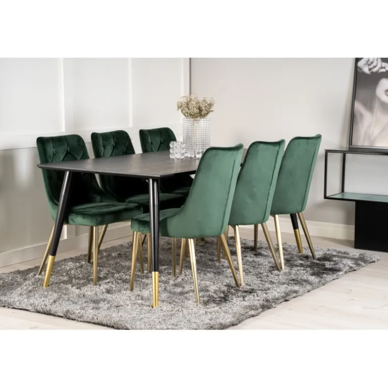 Dipp Spisebordssæt - Sort, Messing og Grøn