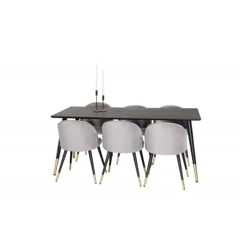 Dipp Spisebordssæt - Sort, Messing og Lysegrå