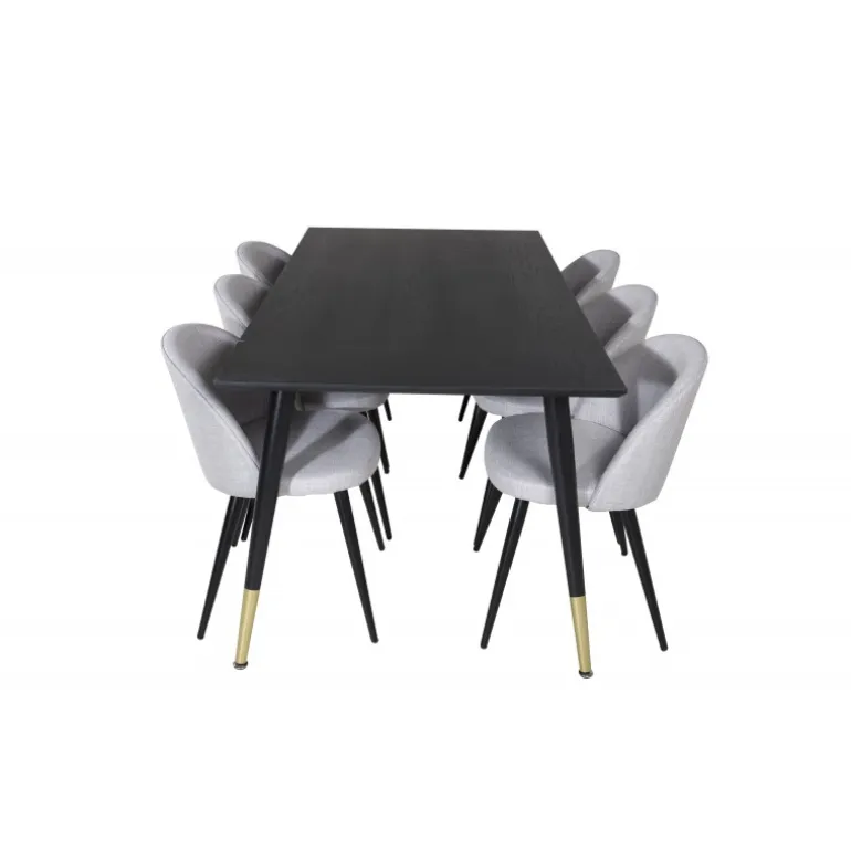 Dipp Spisebordssæt - Sort, Messing og Lysegrå