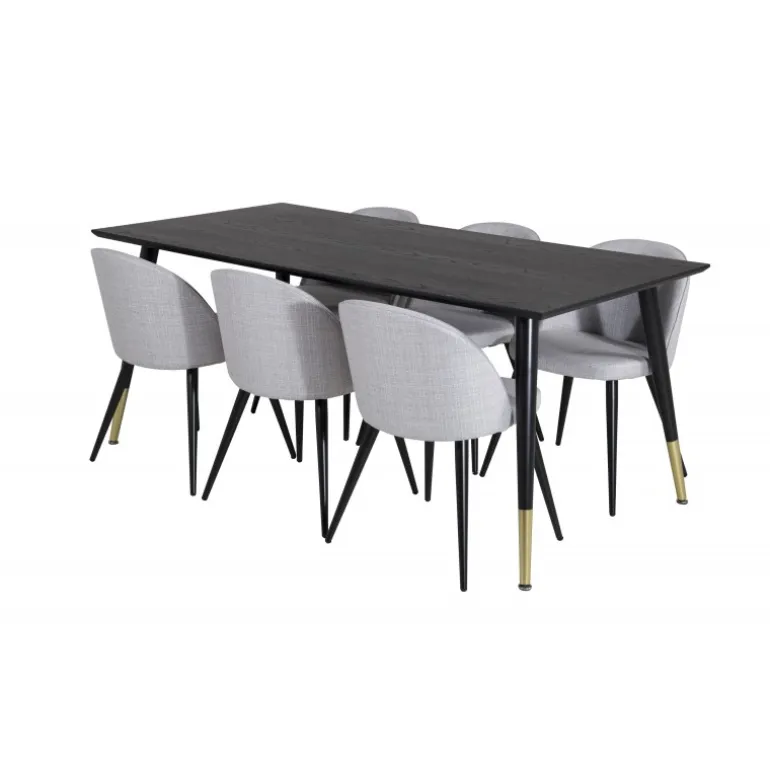 Dipp Spisebordssæt - Sort, Messing og Lysegrå