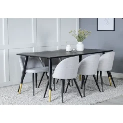 Dipp Spisebordssæt - Sort, Messing og Lysegrå