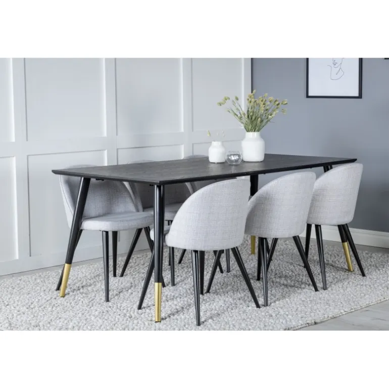Dipp Spisebordssæt - Sort, Messing og Lysegrå