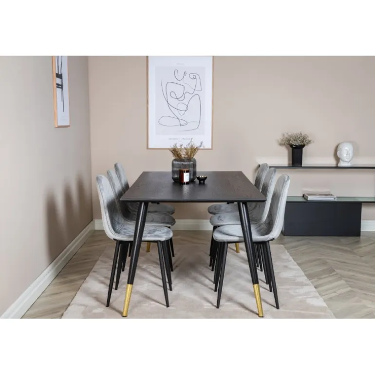 Dipp Spisebordssæt - Sort, Messing Grå