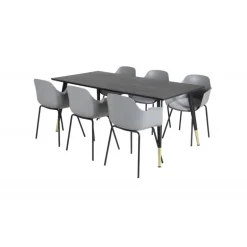 Dipp Spisestuesæt - Sort, Messing Grå