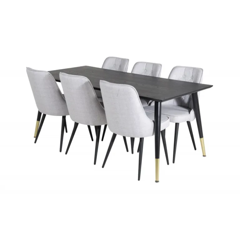 Dipp t Spisebordssæt - Sort, Messing og Lysegrå