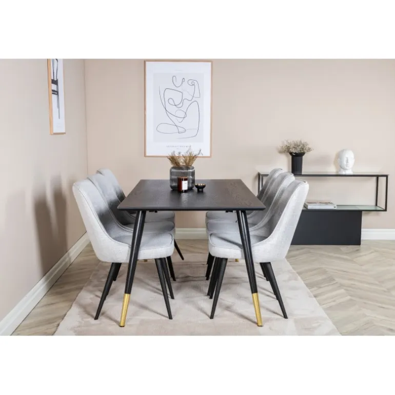 Dipp t Spisebordssæt - Sort, Messing og Lysegrå