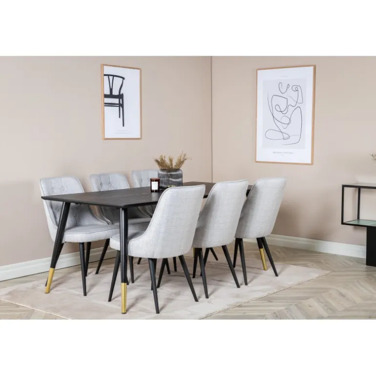 Dipp t Spisebordssæt - Sort, Messing og Lysegrå