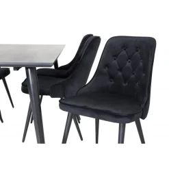 Dipp t Spisebordssæt 180 x 90 med 6 velour spisebordstole - Sort