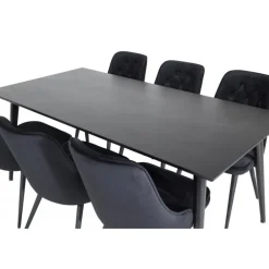 Dipp t Spisebordssæt 180 x 90 med 6 velour spisebordstole - Sort