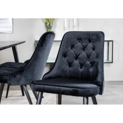 Dipp t Spisebordssæt 180 x 90 med 6 velour spisebordstole - Sort