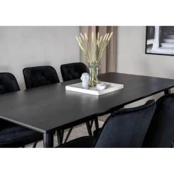 Dipp t Spisebordssæt 180 x 90 med 6 velour spisebordstole - Sort