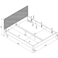 Dobbeltseng 160 x 200 cm – Olive i eg med flettet gavl