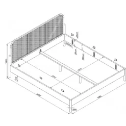 Dobbeltseng 180 x 200 cm – Olive i eg med rattan gavl