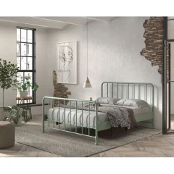 Dobbeltseng Bronxx 160 x 200 cm – olivengrøn metal