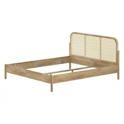 Dobbeltseng i eg med rattan – Olive 180 x 200 cm inkl. 2 natborde